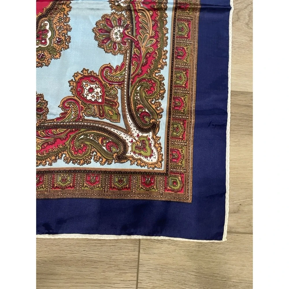 Vintage Paisley Neck‎ Head Scarf Silky Deep Rich Colors Red Blue Vibrant 30x30